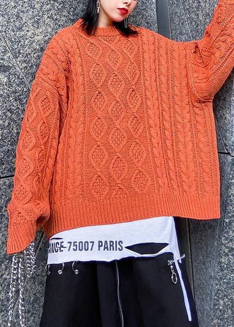 Aesthetic o neck orange knitwear casual winter knit blouse Double-Layered Blouse