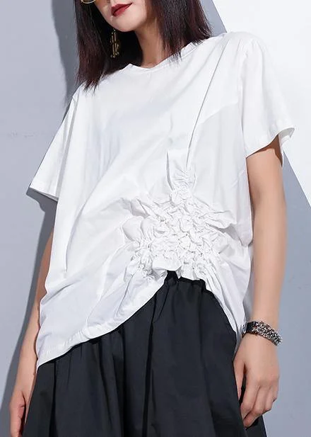 Bohemian o neck Cinched cotton clothes For Women design white blouses summer Classic White Blouse