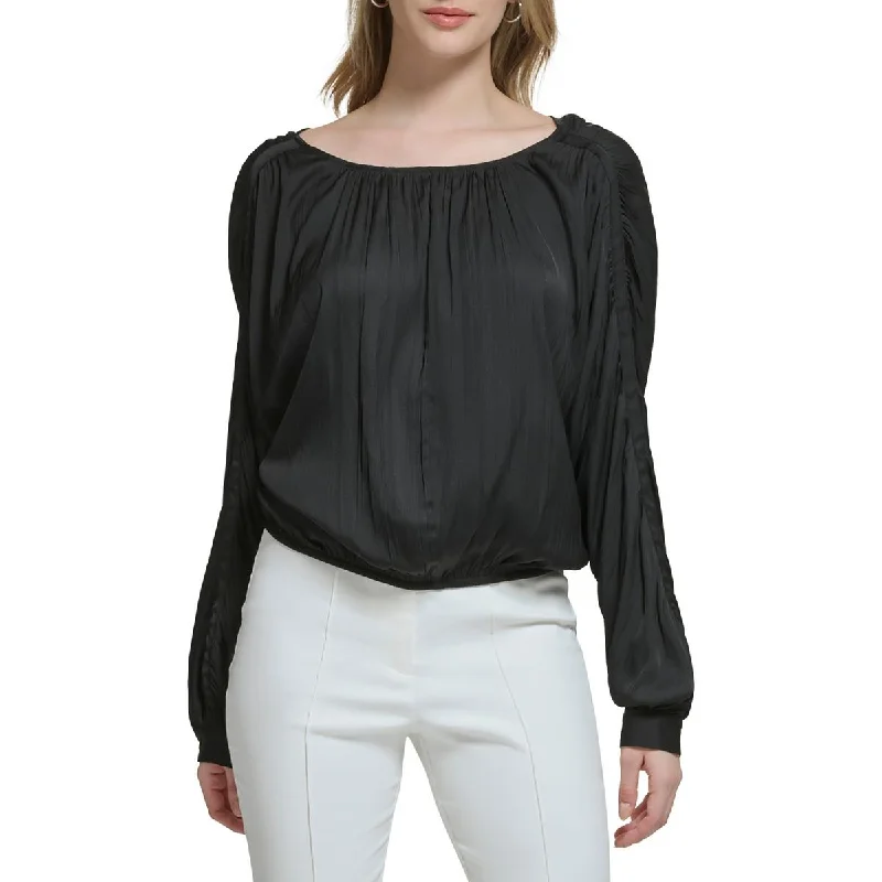 Calvin Klein Womens Shirred Boat-Neck Blouse Off-Shoulder Wrap Blouse