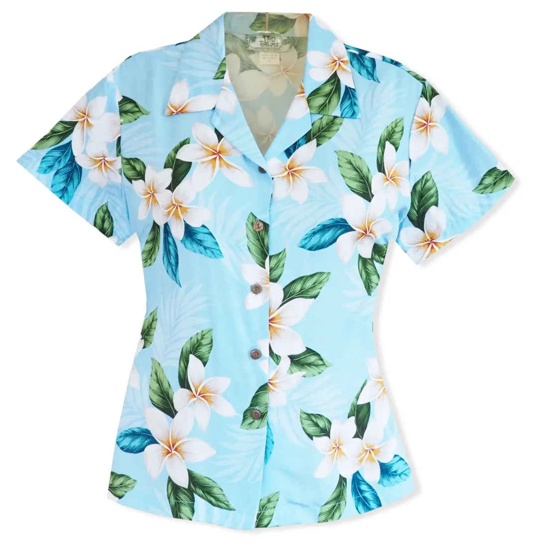 Escape Blue Lady's Hawaiian Rayon Blouse Feminine Tie Blouse