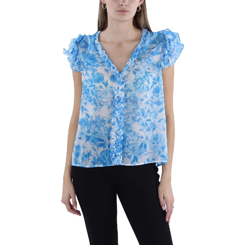 Generation Love Womens Sia Ruffled Sheer Blouse Subtle Shimmer Blouse