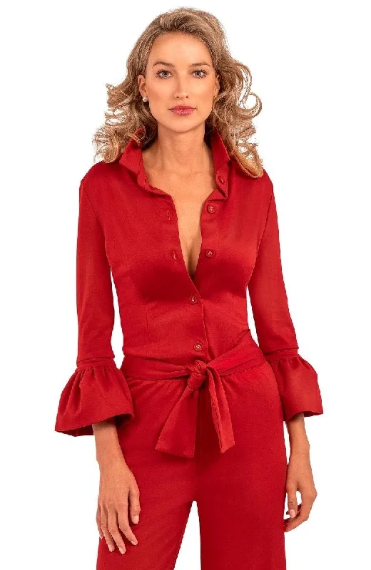 Gretchen Scott Priss Ponte Blouse - Uptown Girl Red Playful Puff Blouse