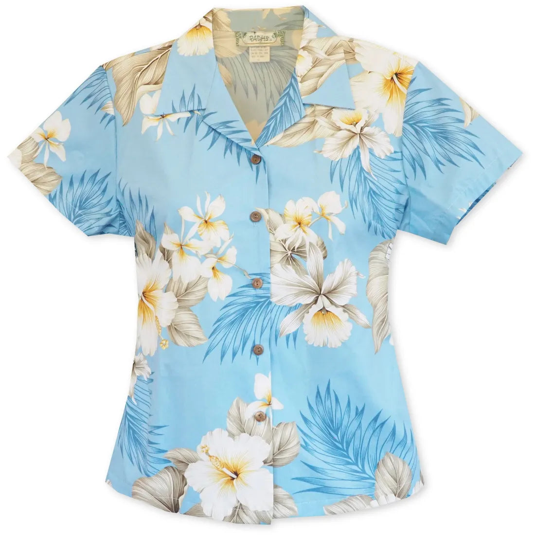 Hibiscus Joy Blue Lady's Hawaiian Cotton Blouse Sleeveless Chiffon Blouse