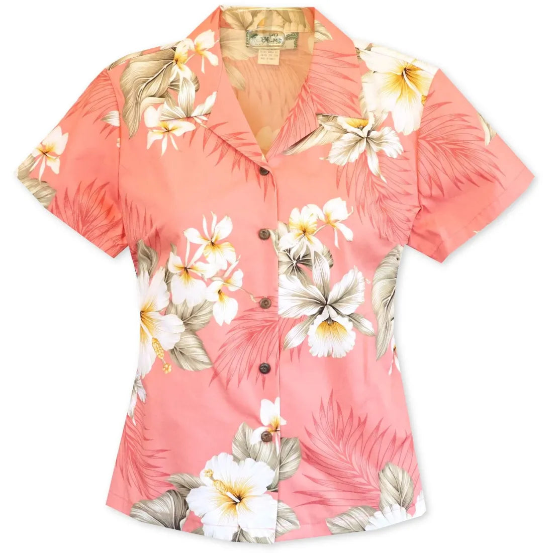 Hibiscus Joy Pink Lady's Hawaiian Cotton Blouse Gathered Detail Blouse