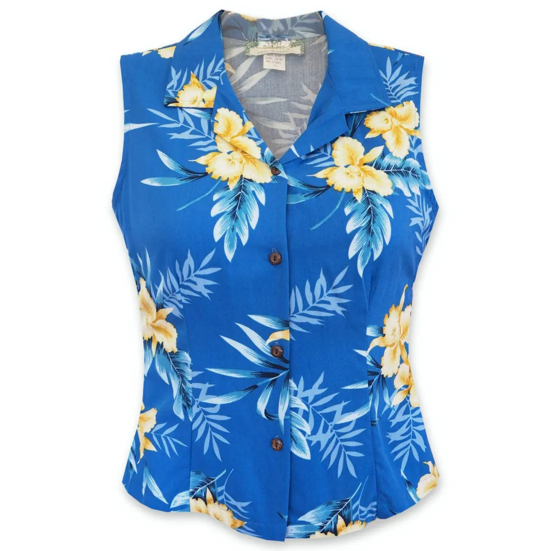 Midnight Blue Lady's Hawaiian Sleeveless Blouse Modern Work Blouse