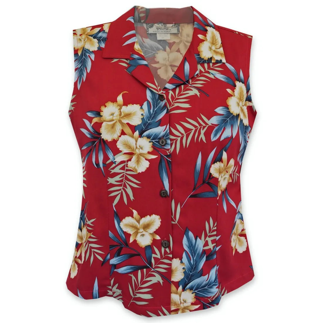 Midnight Maroon Lady's Hawaiian Sleeveless Blouse Embroidered Floral Blouse