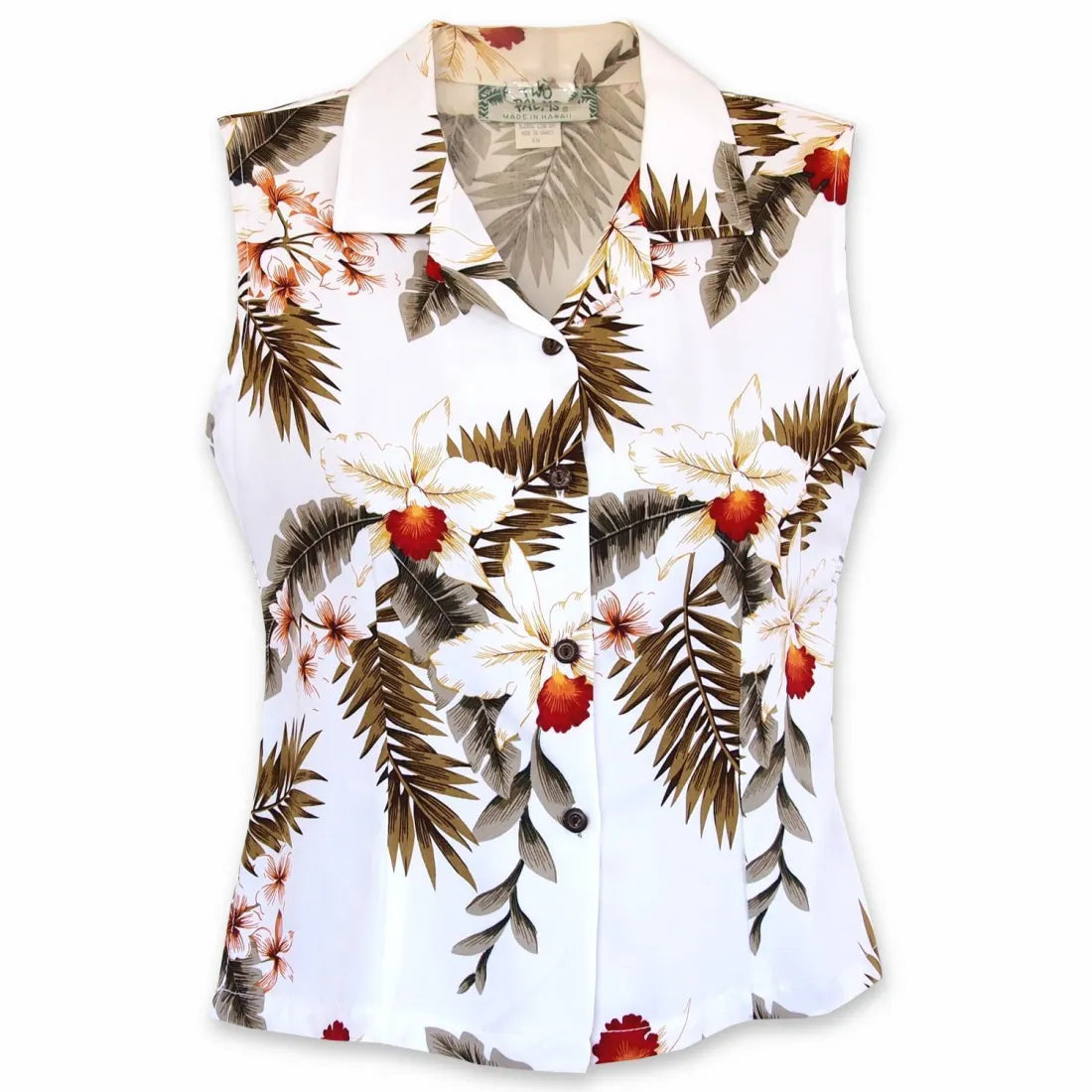 Moon White Lady's Hawaiian Sleeveless Blouse Slim Fit Blouse