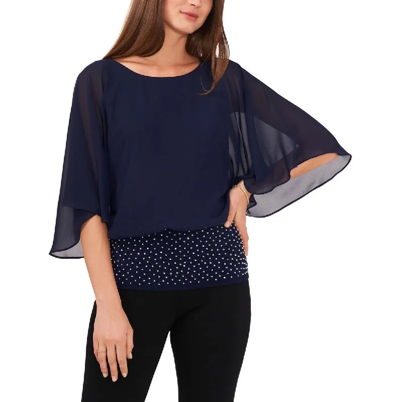 MSK Womens Embellished Kimono Sleeves Blouse Double Button Blouse