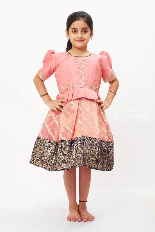 Chic Pink Peplum Pattu Silk Frock with Blouse for Girls - A Festive Favorite Slim Fit Blouse