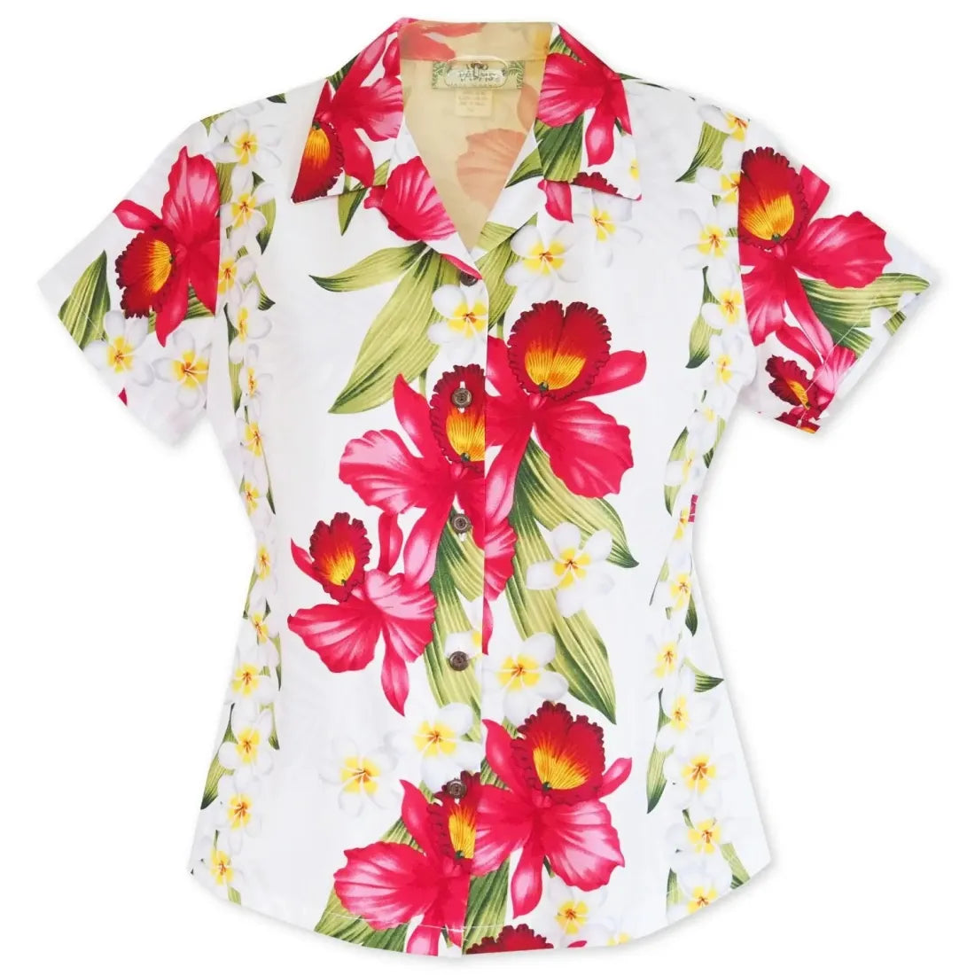 Orchid Play White Lady's Hawaiian Rayon Blouse Satin Long Blouse