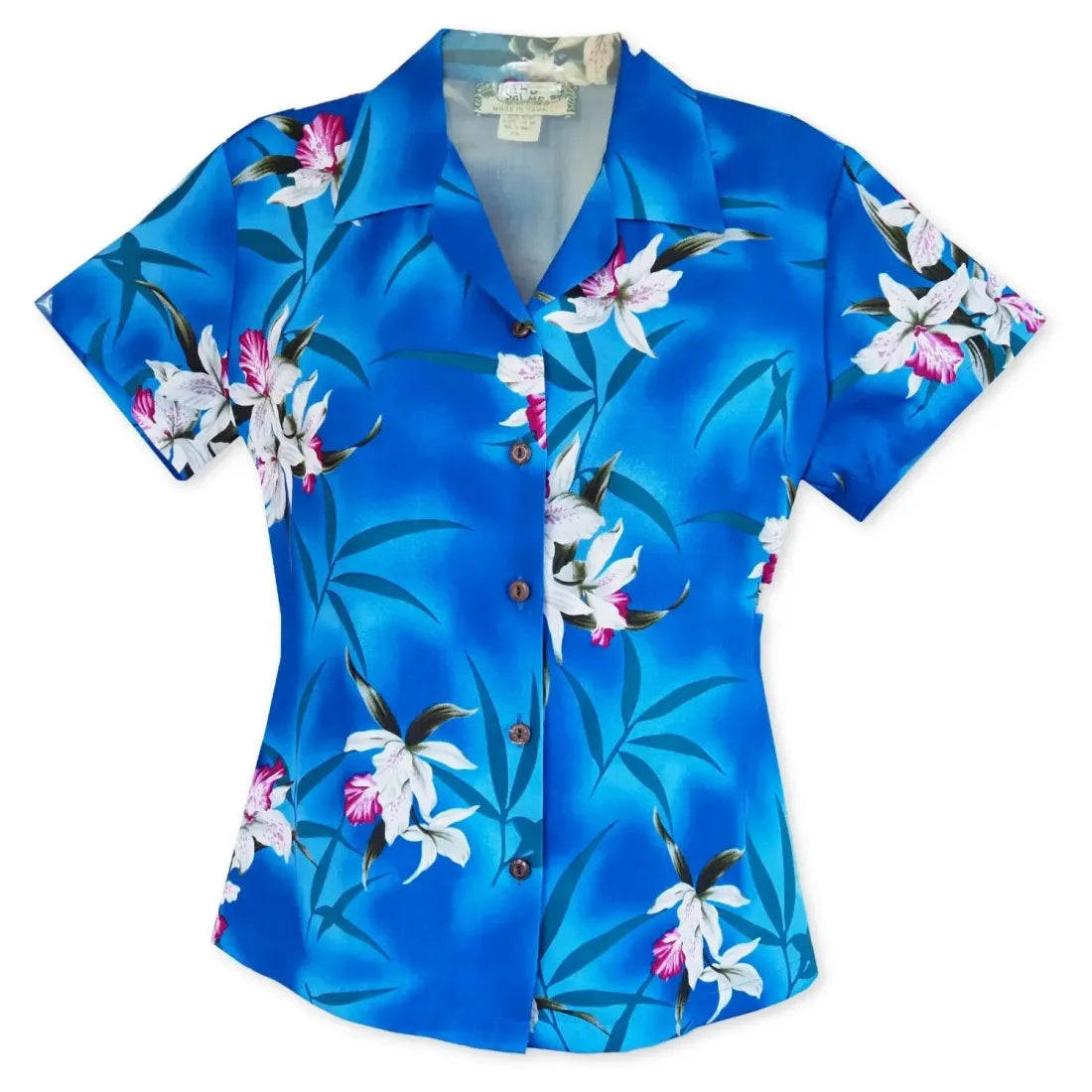 Poipu Blue Lady's Hawaiian Rayon Blouse Classic Striped Blouse