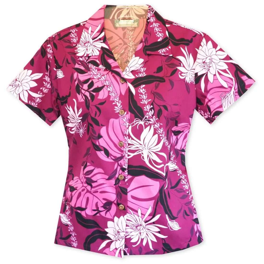 Punahou Purple Lady's Hawaiian Cotton Blouse Elegant Silk Blouse