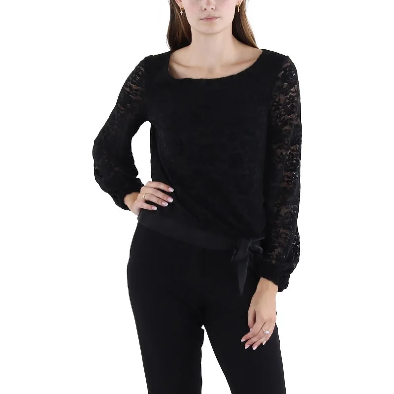 Tahari ASL Womens Chenille Lace Long Sleeve Blouse Double Button Blouse