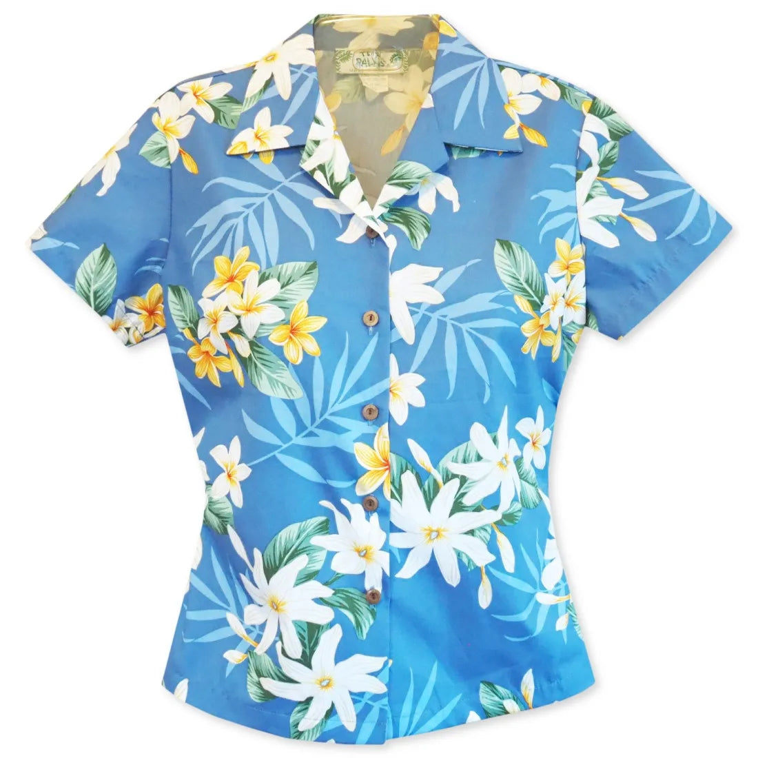 Tiare Fun Blue Lady's Hawaiian Cotton Blouse Lightweight Linen Blouse