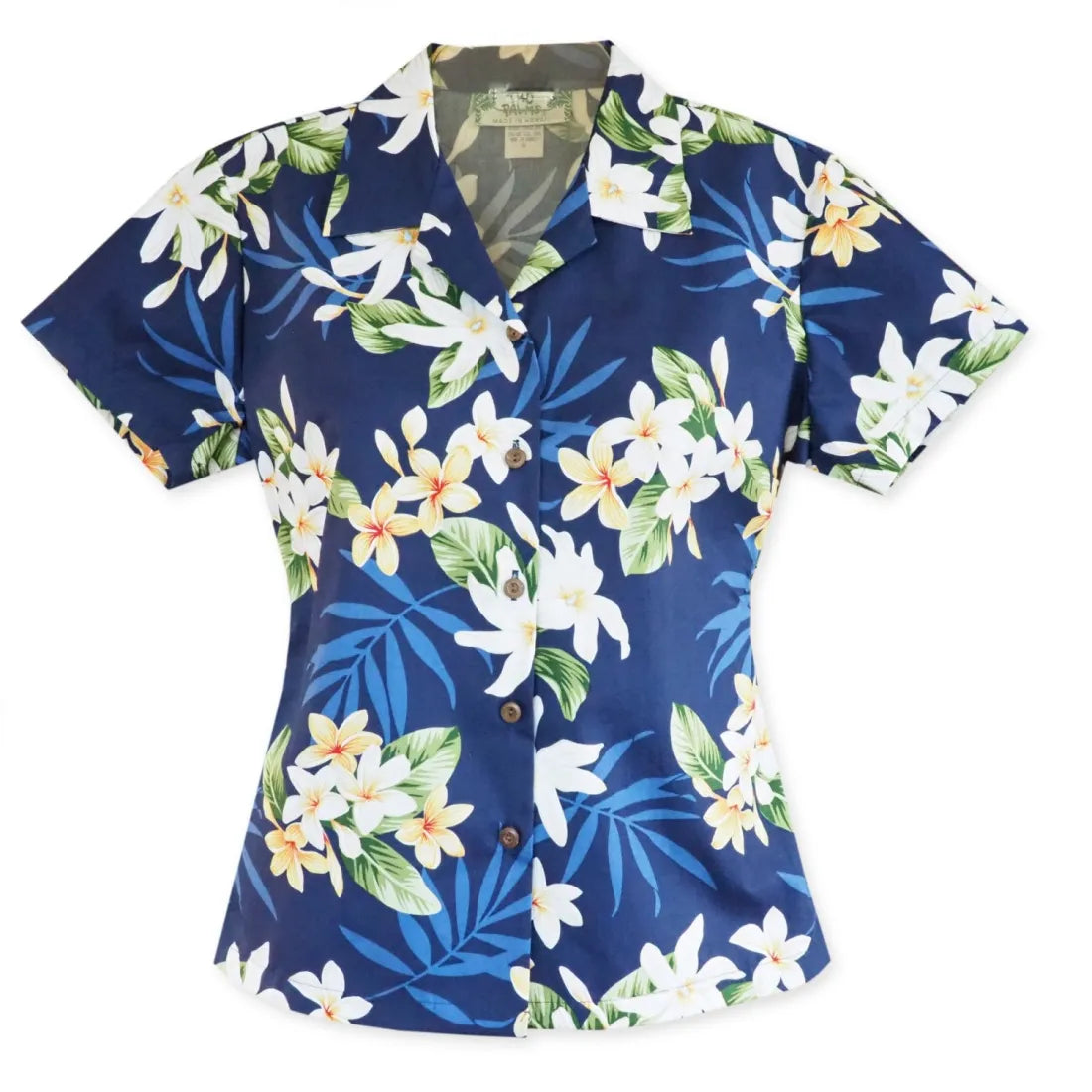 Tiare Fun Navy Lady's Hawaiian Cotton Blouse Lightweight Chiffon Blouse