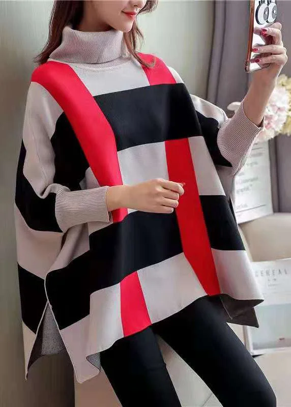 Women Striped Knit Blouse O Neck Batwing Sleeve Loose-fitting Knitted Blouse Soft Modal Blouse