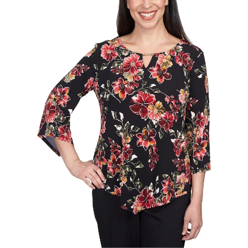 Alfred Dunner Womens Petites Embellished Neckline Polyester Blouse Office Formal Blouse