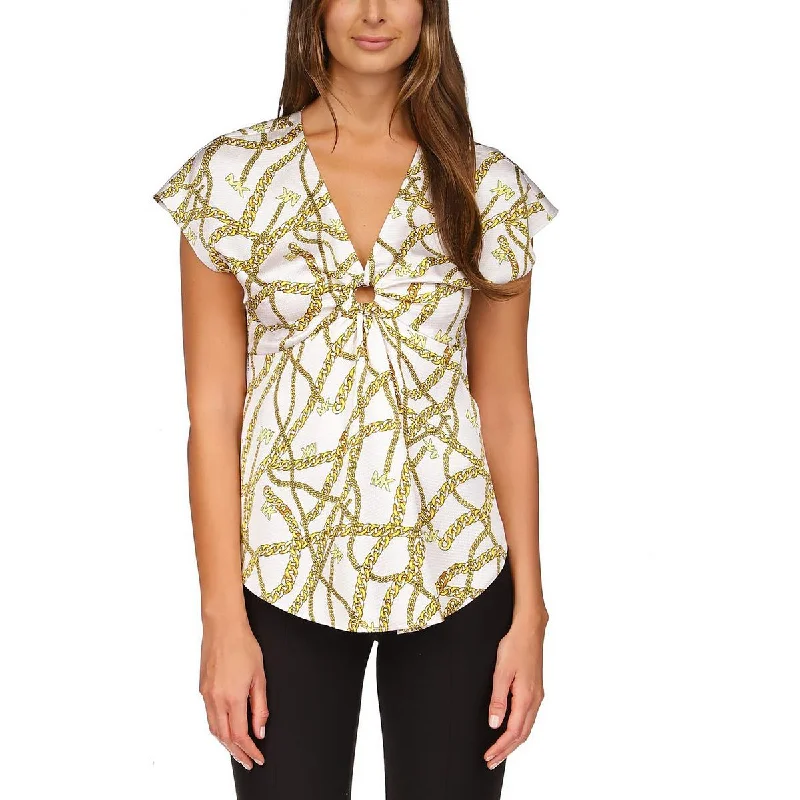 MICHAEL Michael Kors Womens Printed Logo Blouse Playful Puff Blouse