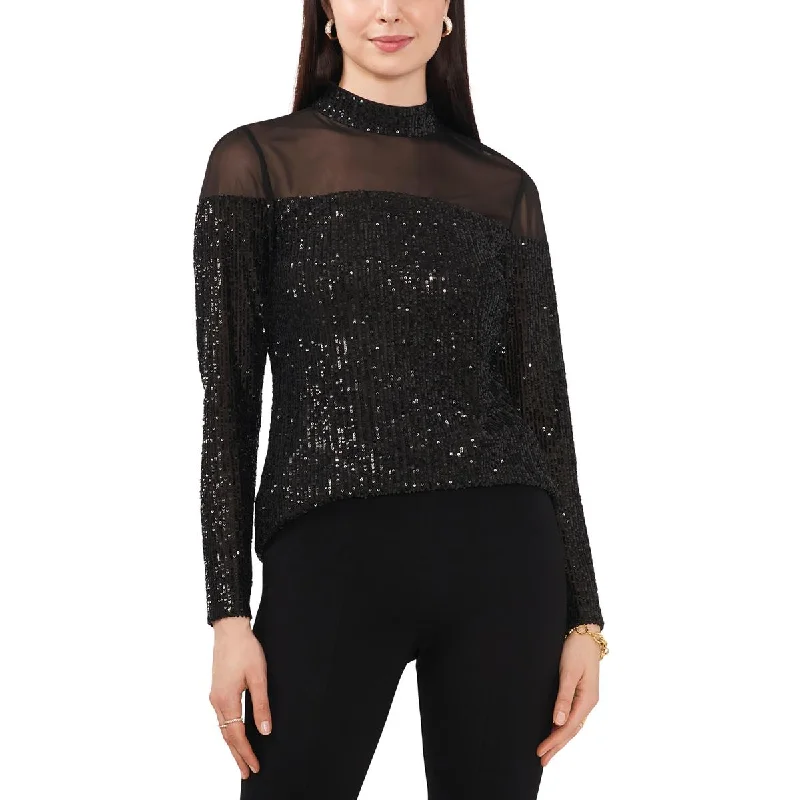 MSK Womens Illusion Sequined Blouse Subtle Shimmer Blouse