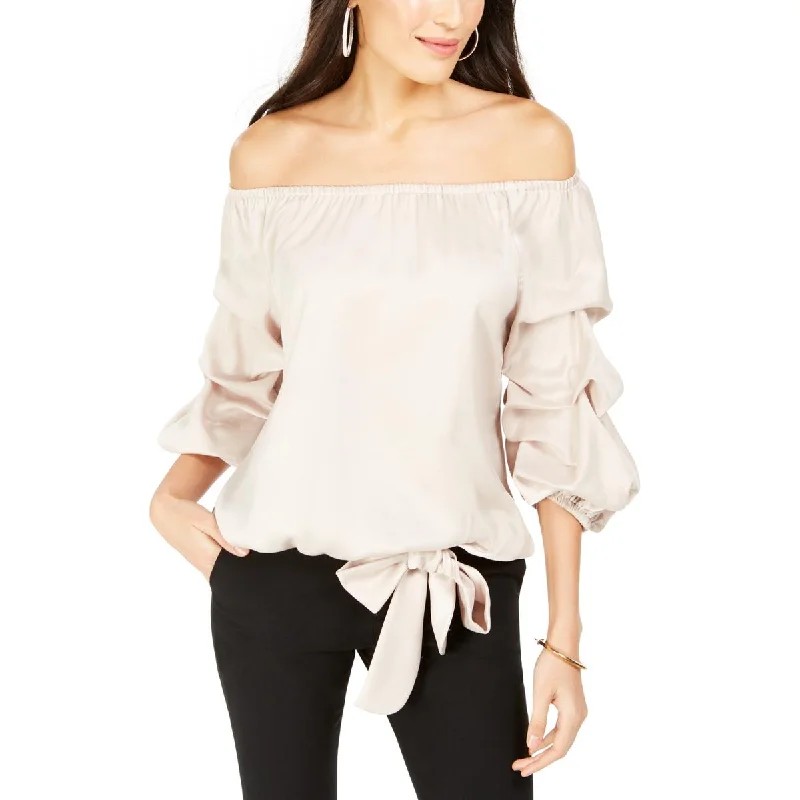 MSK Womens Petites Off Shoulder Gathered Blouse Elegant Embroidery Blouse