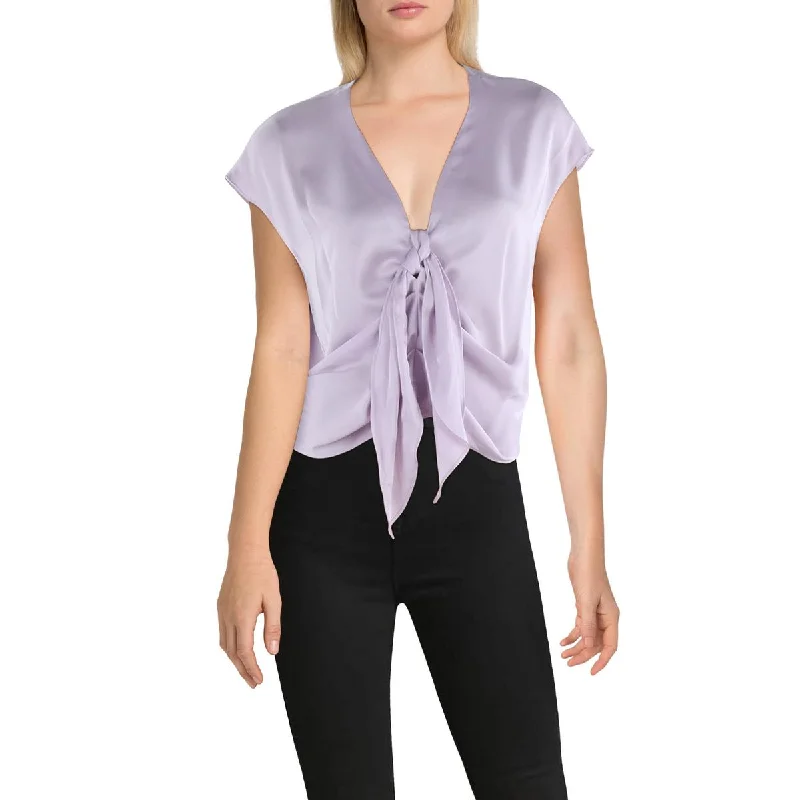 Ramy Brook Womens Satin V-Neck Blouse Office Formal Blouse