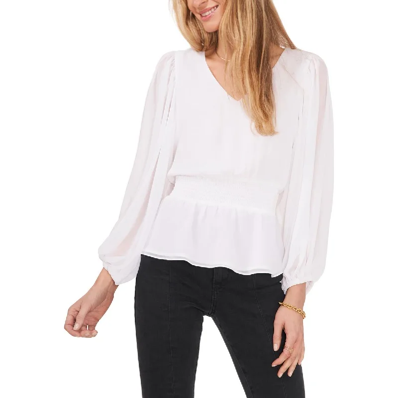 Sam and Jess Womens Chiffon V-Neck Blouse Sheer Mesh Blouse