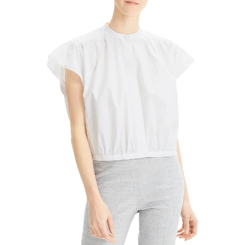 Theory Womens Ruched Cropped Blouse Soft Knit Blouse