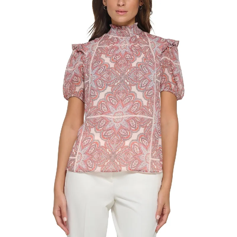 Tommy Hilfiger Womens Paisley  Blouse Elegant Peplum Blouse