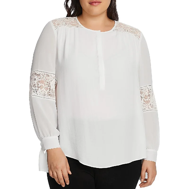 Vince Camuto Womens Plus Lace Crewneck Blouse Side Tie Blouse