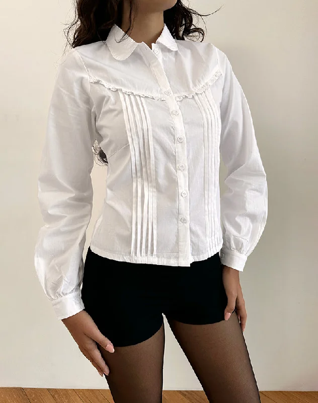 Wells Frill Long Sleeve Blouse in White Romantic Lace Blouse