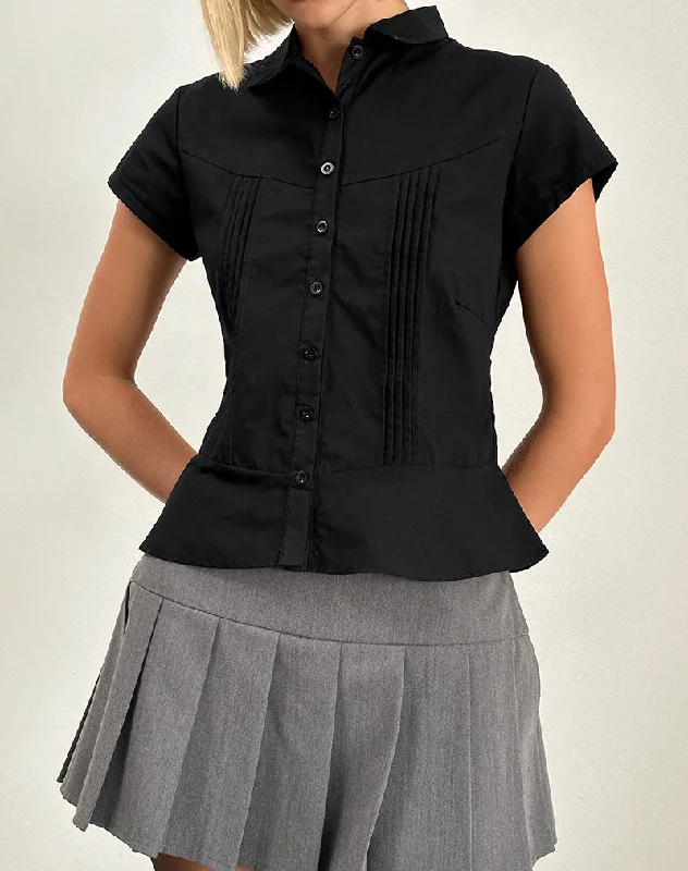 Wilmot Blouse in Black Poplin Short Sleeve Blouse