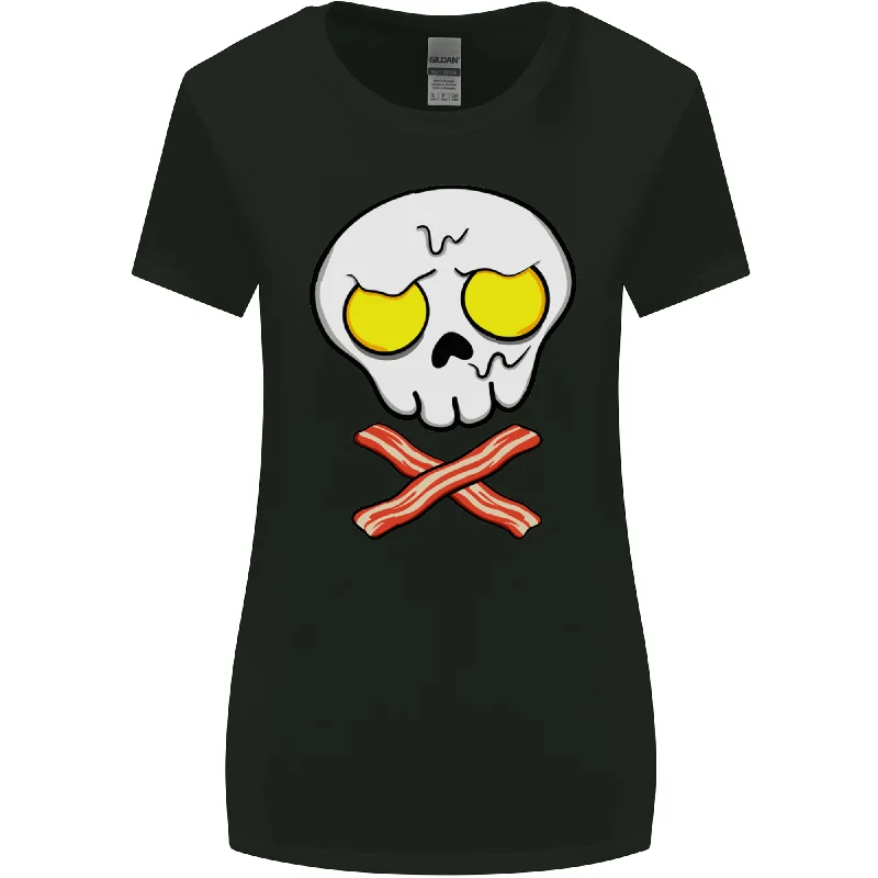 Bacon & Egg Skull & Crossbones Funny Womens Wider Cut T-Shirt Wool Fabric Cashmere Fabric Tweed Fabric