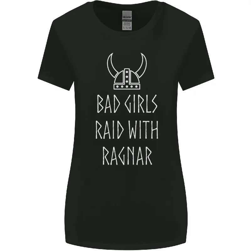 Bad Girls Raid With Ragnar Vikings Valhalla Womens Wider Cut T-Shirt Zippered Front Buttoned Front Snap Front