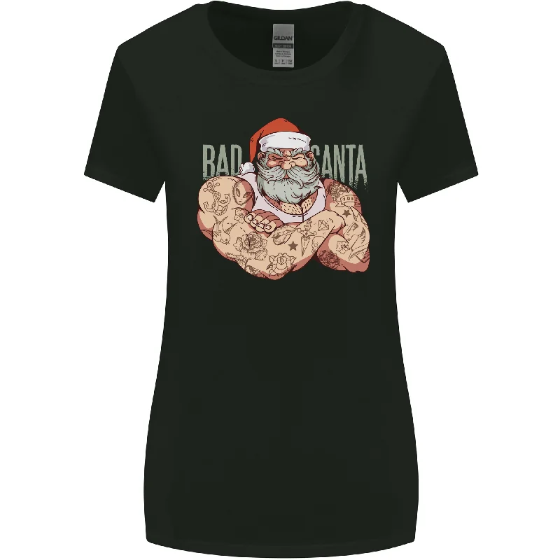 Bad Santa Christmas Tattoo Xmas Biker Gym Womens Wider Cut T-Shirt Houndstooth Herringbone Solid