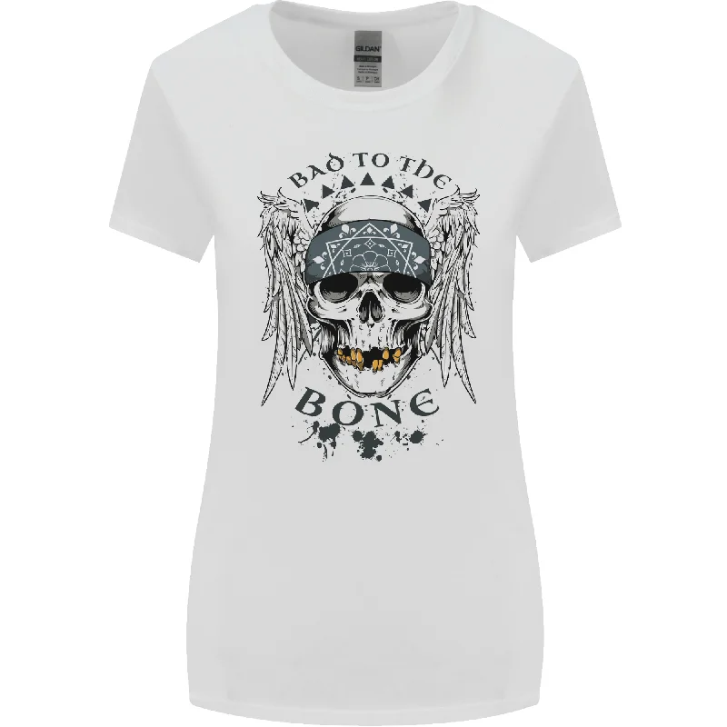 Bad to the Bone Biker Skull Angel Motorbike Womens Wider Cut T-Shirt Modern Contemporary Chic