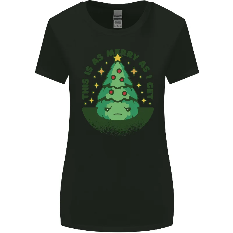 Bah Humbug Christmas Tree Funny Womens Wider Cut T-Shirt V-Neck T-Shirt Long Sleeve Cotton