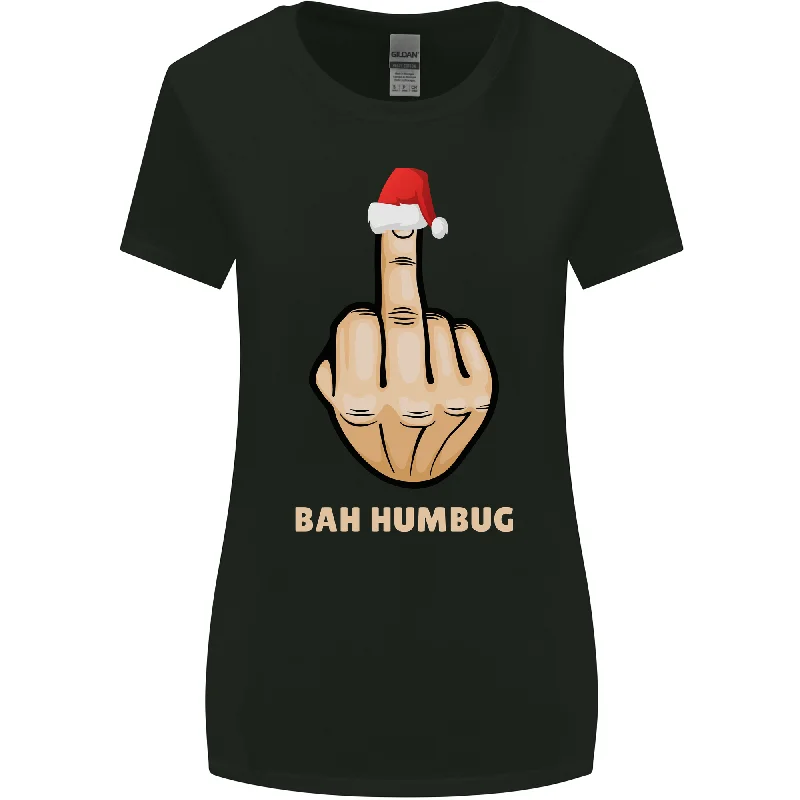 Bah Humbug Finger Flip Funny Christmas Rude Womens Wider Cut T-Shirt Terry Blend Velvet Blend Canvas Blend