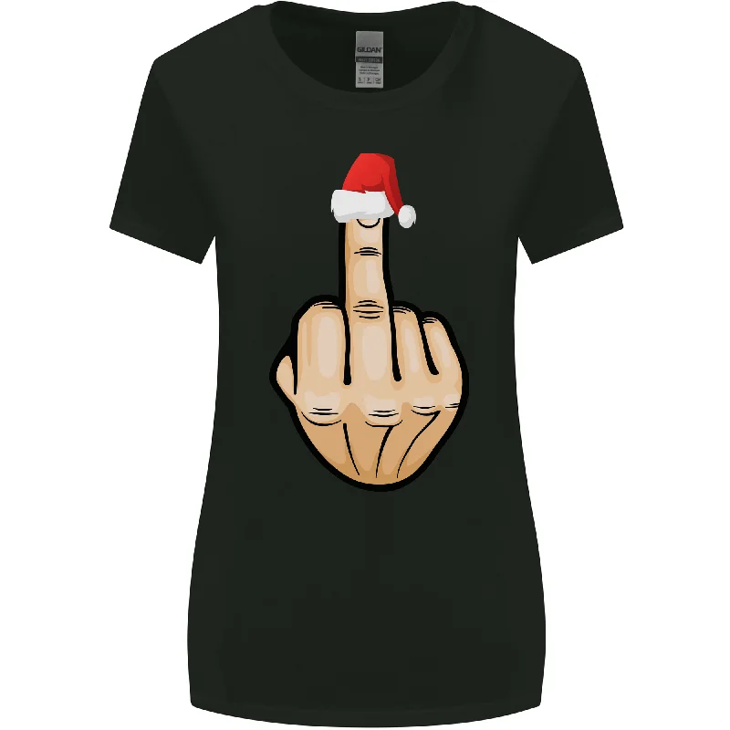 Bah Humbug Finger Flip Funny Christmas Rude Womens Wider Cut T-Shirt Chenille Brocade Lace