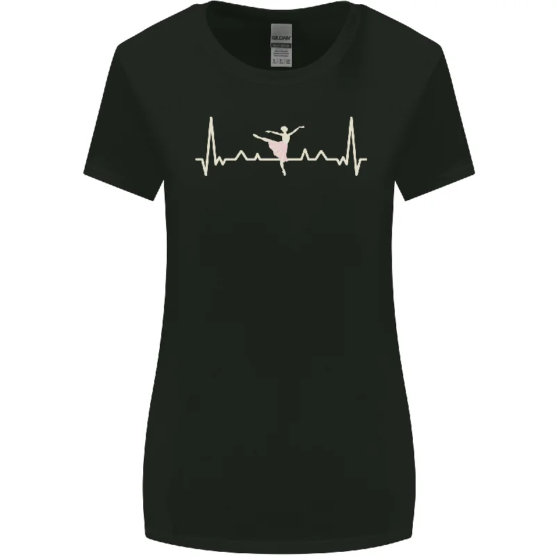 Ballerina Dancer ECG Dancing Ballet Pulse Womens Wider Cut T-Shirt Welt Pockets Slit Pockets