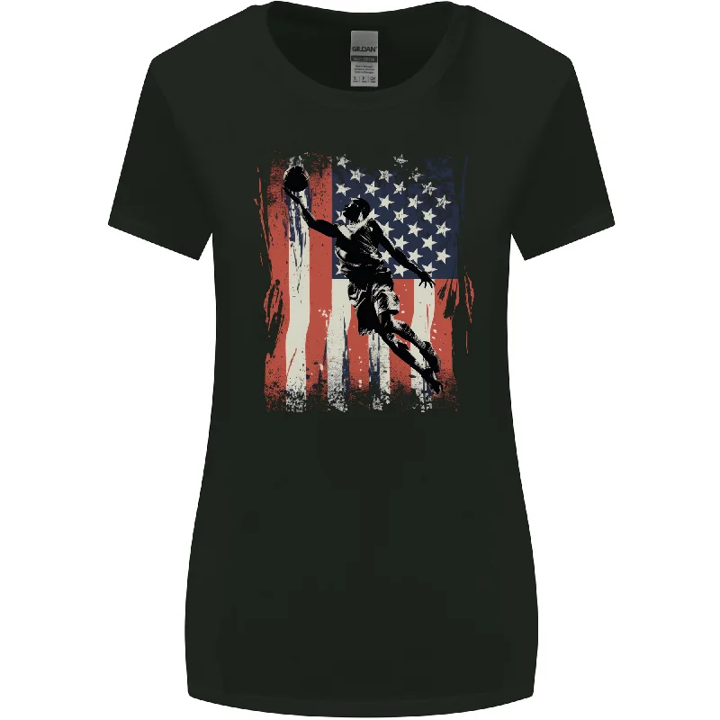 Basketball Player Flag USA America Womens Wider Cut T-Shirt Plaid T-Shirt Polka Dot Checkered