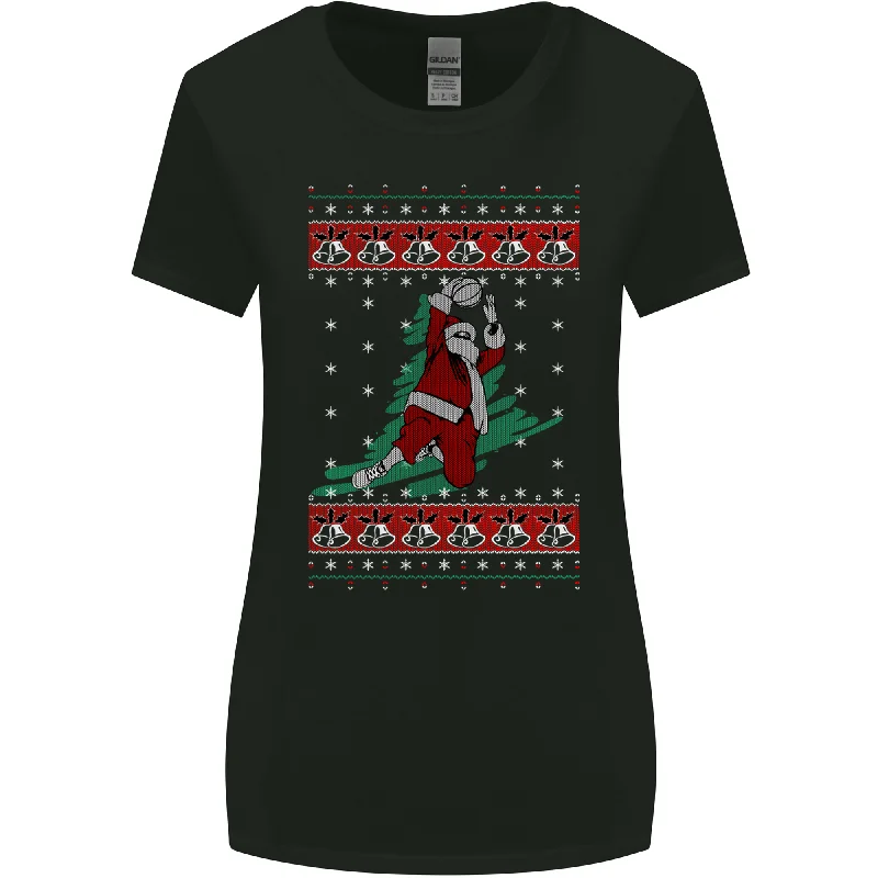 Basketball Santa Player Christmas Funny Womens Wider Cut T-Shirt Rayon Velvet Corduroy