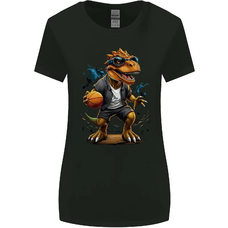 Basketball T-Rex Dinosaur Womens Wider Cut T-Shirt Lace Blend Ribbed Blend Corduroy Blend