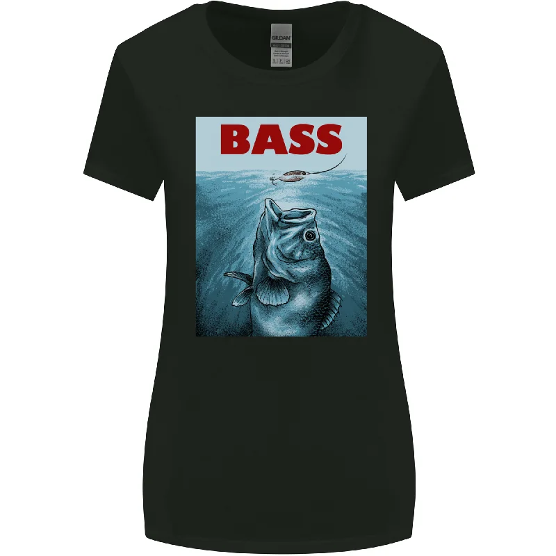 Bass Fishing Parody Funny Fisherman Womens Wider Cut T-Shirt Spandex Blend Rayon Blend Denim Blend