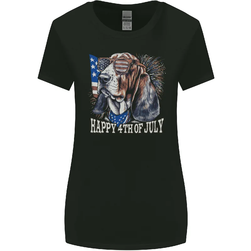 Bassett Hound 4th of July Independence Day Womens Wider Cut T-Shirt Notch Collar Peter Pan Collar Cowl Neck