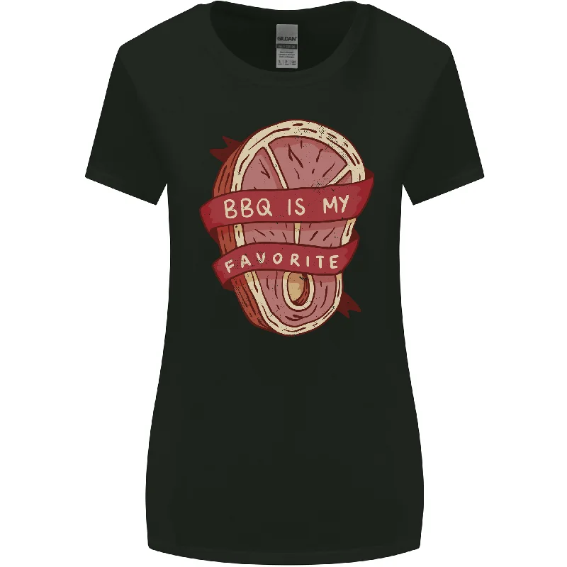 BBQ is My Favourite Funny Steak Grill Braai Womens Wider Cut T-Shirt Striped Floral Plaid