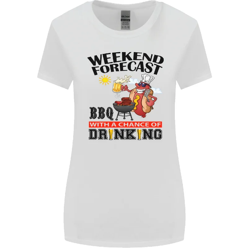 BBQ Weekend Forecast BBQing Alcohol Beer Womens Wider Cut T-Shirt Iron Safe Non-Iron Wrinkle Free