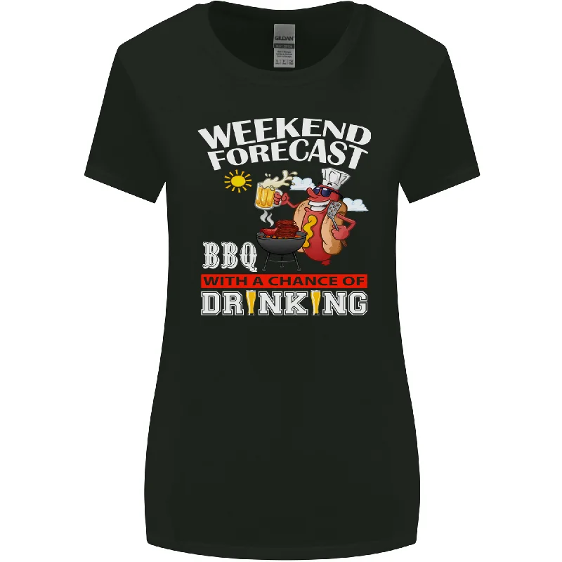 BBQ Weekend Forecast BBQing Alcohol Beer Womens Wider Cut T-Shirt Welt Pockets Slit Pockets