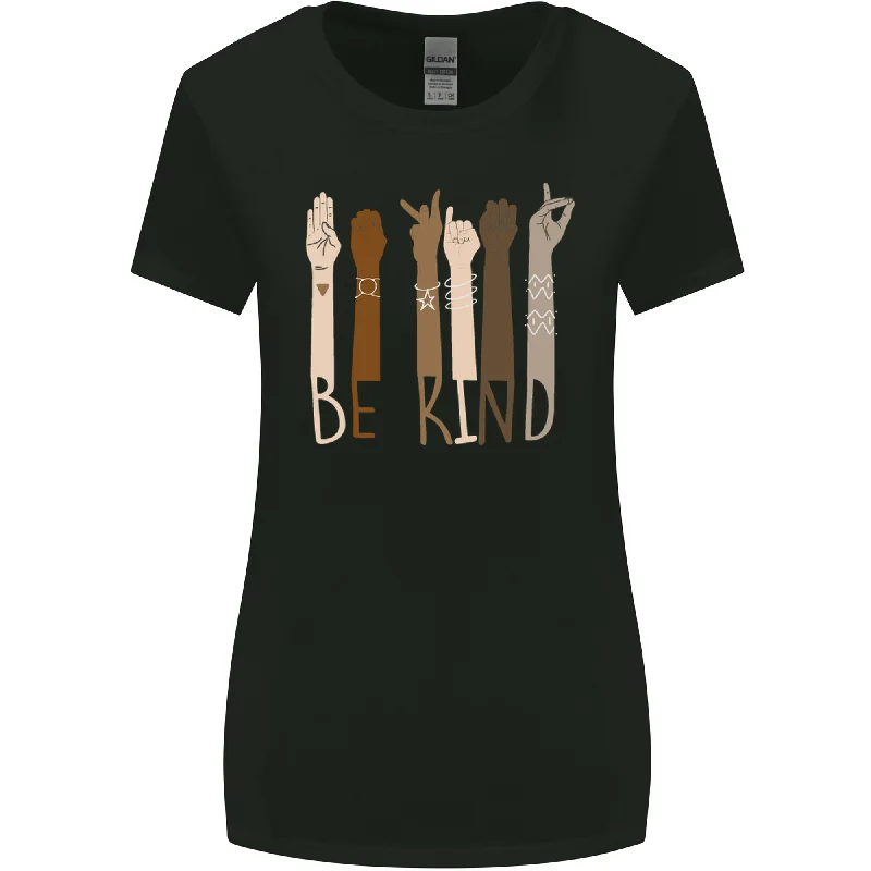 Be Kind in Sign Black Lives Matter LGBT Womens Wider Cut T-Shirt Ribbed T-Shirt High Neck Heavyweight