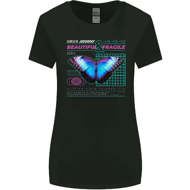 Beautiful & Fragile Butterfly Graphic Womens Wider Cut T-Shirt Cozy Warm Stylish