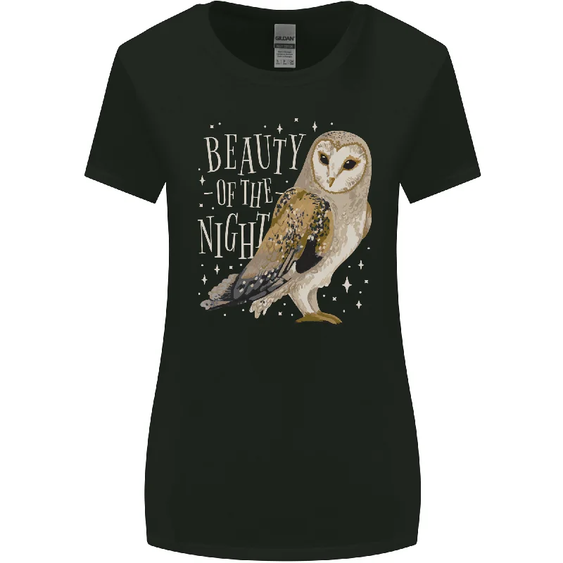 Beauty of the Night Owl Birds of Prey Womens Wider Cut T-Shirt Silk Blend Satin Velvet